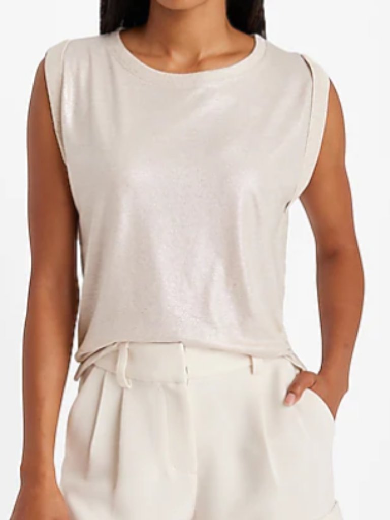 Nwt Express Skimming Linen-Blend Shine Crew Neck Muscle Tank - Womens Medium